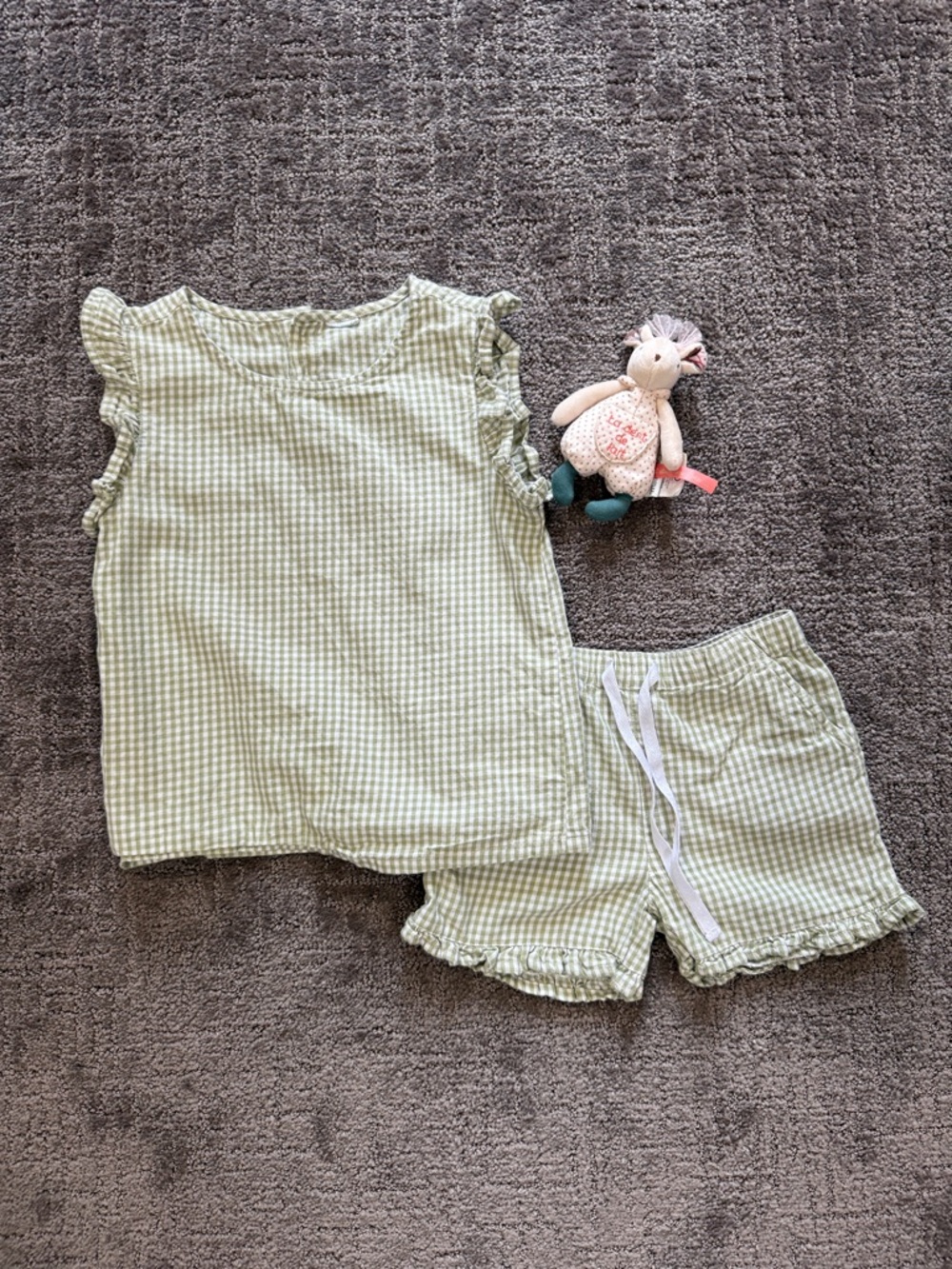 Edgehill Collection |Green Gingham ruffle short sleeve w shorts & pockets| sz: 5